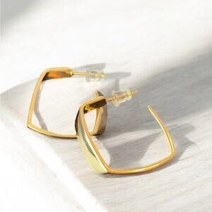 Gold Plated Stainless Steel Square Hoops Earrings NEW